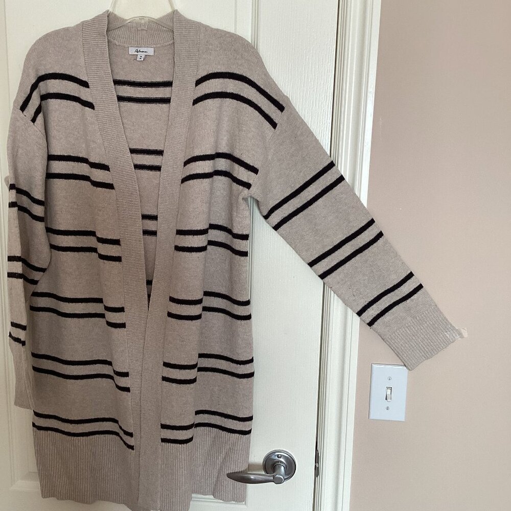 Reitmans Women's Long Open Knit Cardigan Duster Wrap-Over Size M Cotton Blend - Picture 2 of 7